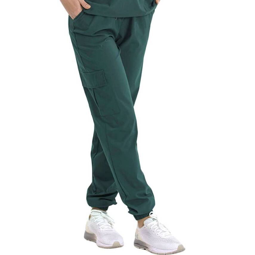 BRL BAGEL | TEK ALT Kargo Cepli Jogger Likralı Unisex Cerrahi Pantolon Avcı Yeşili - 1