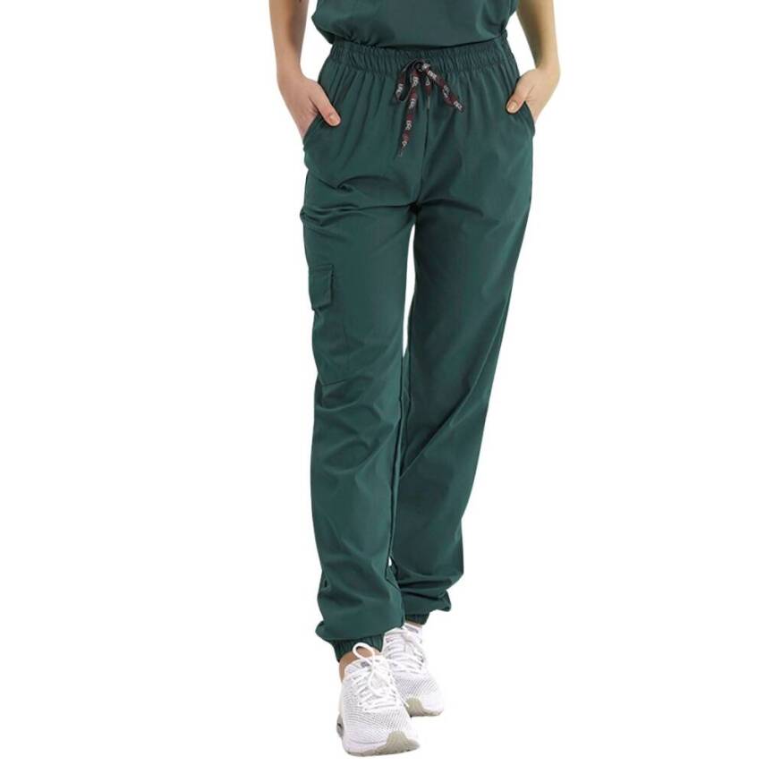 BRL BAGEL | TEK ALT Kargo Cepli Jogger Likralı Unisex Cerrahi Pantolon Avcı Yeşili - 3