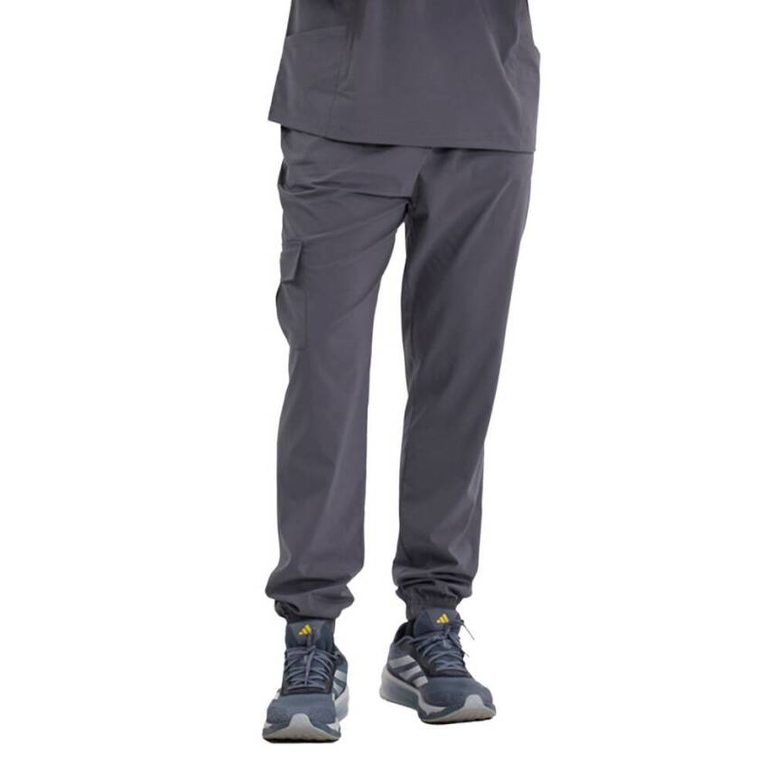 BRL BAGEL | TEK ALT Kargo Cepli Jogger Likralı Unisex Cerrahi Pantolon Füme - 2