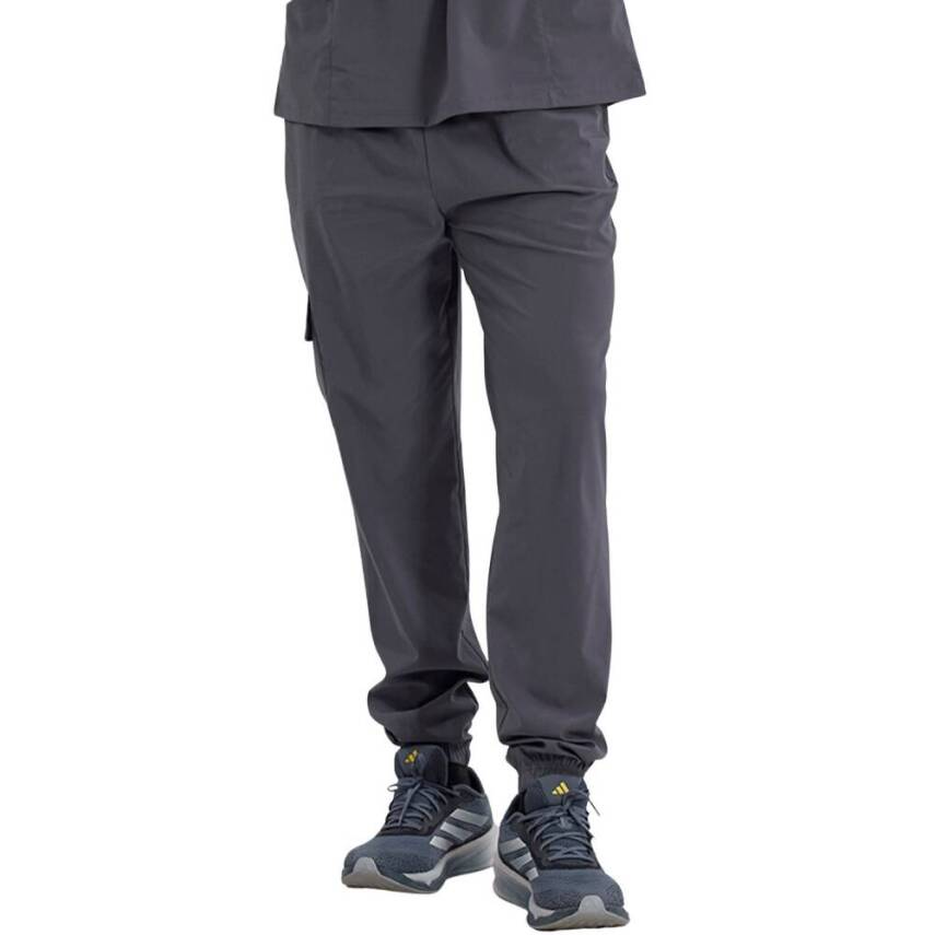 BRL BAGEL | TEK ALT Kargo Cepli Jogger Likralı Unisex Cerrahi Pantolon Füme - 3