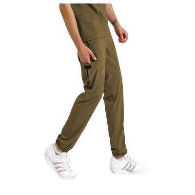 BRL BAGEL | TEK ALT Kargo Cepli Jogger Likralı Unisex Cerrahi Pantolon Haki 