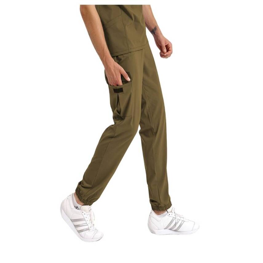 BRL BAGEL | TEK ALT Kargo Cepli Jogger Likralı Unisex Cerrahi Pantolon Haki - 1
