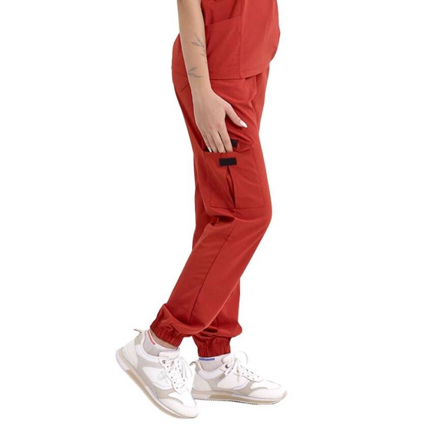 BRL BAGEL | TEK ALT Kargo Cepli Jogger Likralı Unisex Cerrahi Pantolon Kiremit - 3