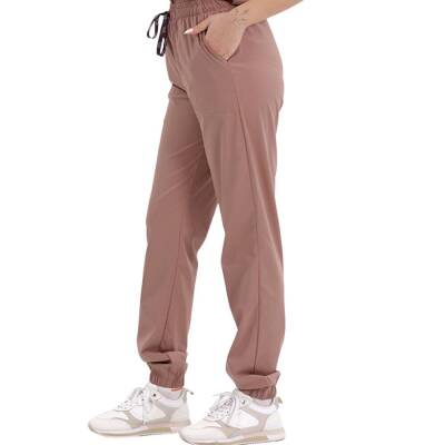 BRL BAGEL | TEK ALT Kargo Cepli Jogger Likralı Unisex Cerrahi Pantolon Koyu Pudra 