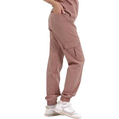 BRL BAGEL | TEK ALT Kargo Cepli Jogger Likralı Unisex Cerrahi Pantolon Koyu Pudra - 2