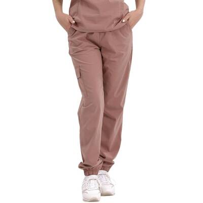 BRL BAGEL | TEK ALT Kargo Cepli Jogger Likralı Unisex Cerrahi Pantolon Koyu Pudra - 3