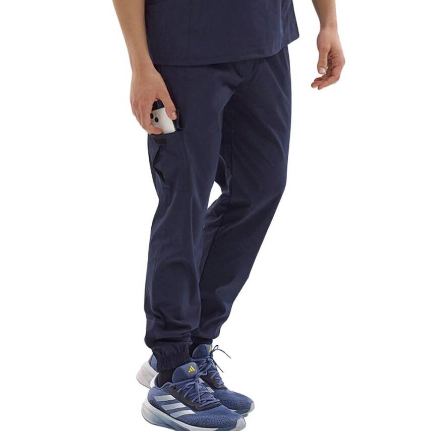 BRL BAGEL | TEK ALT Kargo Cepli Jogger Likralı Unisex Cerrahi Pantolon Lacivert - 3