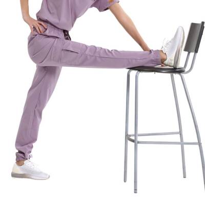 BRL BAGEL | TEK ALT Kargo Cepli Jogger Likralı Unisex Cerrahi Pantolon Lila - 3