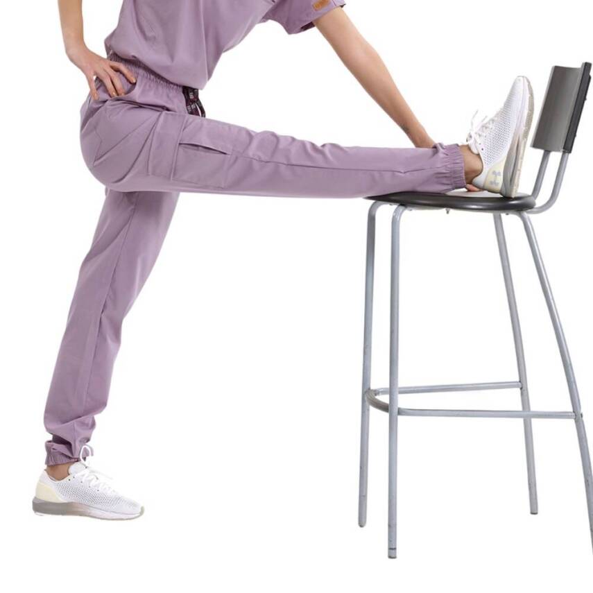BRL BAGEL | TEK ALT Kargo Cepli Jogger Likralı Unisex Cerrahi Pantolon Lila - 3