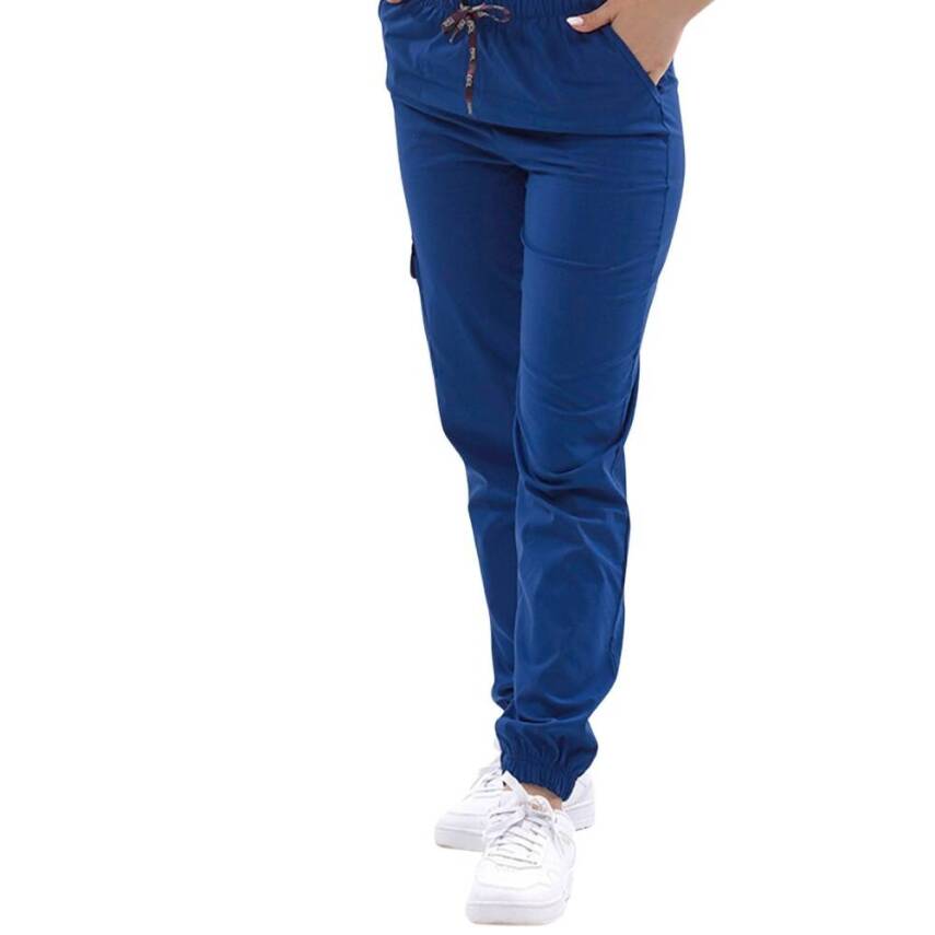 BRL BAGEL | TEK ALT Kargo Cepli Jogger Likralı Unisex Cerrahi Pantolon Parlement Mavi - 3