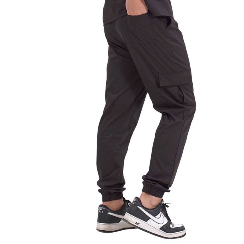 BRL BAGEL | TEK ALT Kargo Cepli Jogger Likralı Unisex Cerrahi Pantolon Siyah - 2