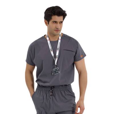 BRL BAGEL | TEK ÜST Bisiklet Yaka Likralı Doktor Ve Hemşire Forması Unisex Cerrahi Forma Füme 