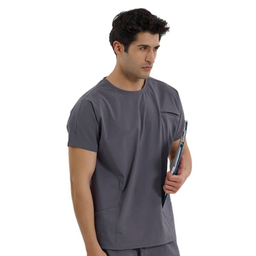 BRL BAGEL | TEK ÜST Bisiklet Yaka Likralı Doktor Ve Hemşire Forması Unisex Cerrahi Forma Füme - 2
