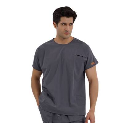 BRL BAGEL | TEK ÜST Bisiklet Yaka Likralı Doktor Ve Hemşire Forması Unisex Cerrahi Forma Füme - 3