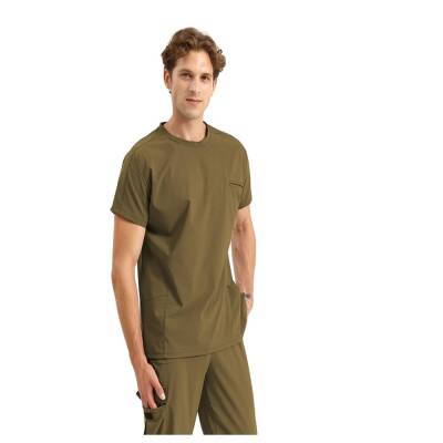 BRL BAGEL | TEK ÜST Bisiklet Yaka Likralı Doktor Ve Hemşire Forması Unisex Cerrahi Forma Haki - 2