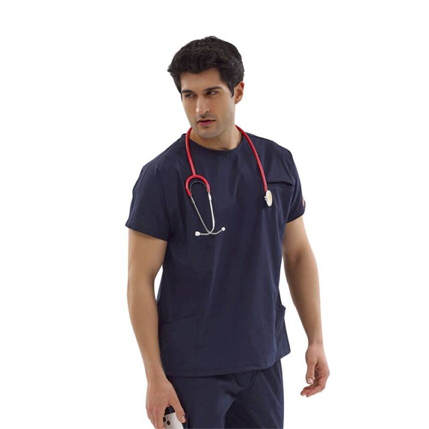 BRL BAGEL | TEK ÜST Bisiklet Yaka Likralı Doktor Ve Hemşire Forması Unisex Cerrahi Forma Lacivert - 1