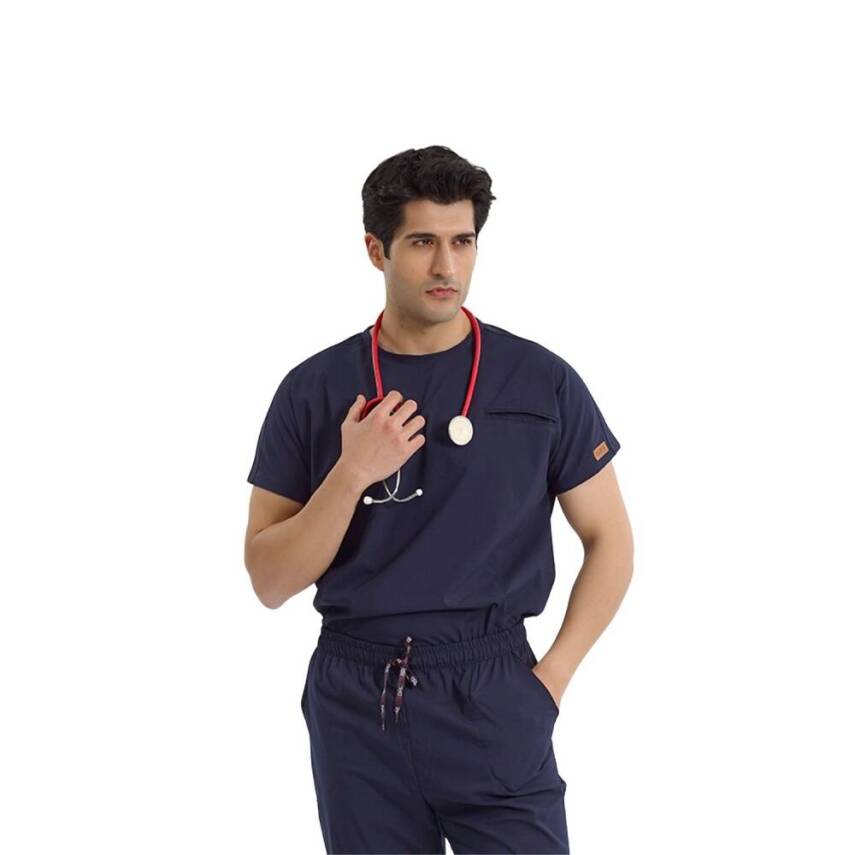 BRL BAGEL | TEK ÜST Bisiklet Yaka Likralı Doktor Ve Hemşire Forması Unisex Cerrahi Forma Lacivert - 2