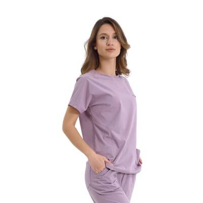 BRL BAGEL | TEK ÜST Bisiklet Yaka Likralı Doktor Ve Hemşire Forması Unisex Cerrahi Forma Lila 