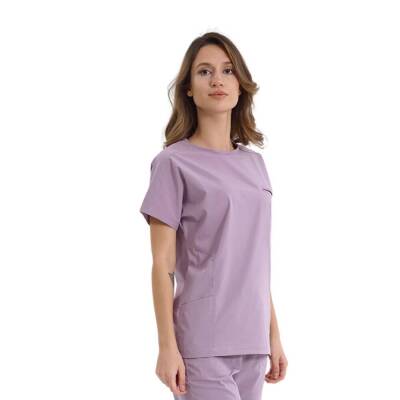 BRL BAGEL | TEK ÜST Bisiklet Yaka Likralı Doktor Ve Hemşire Forması Unisex Cerrahi Forma Lila - 2