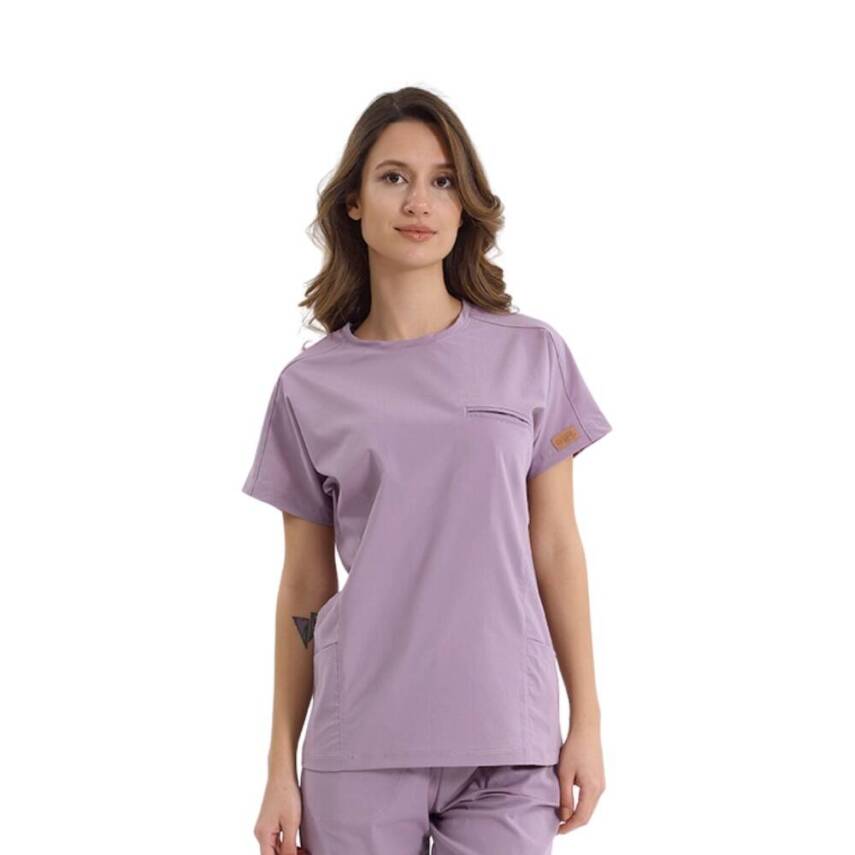 BRL BAGEL | TEK ÜST Bisiklet Yaka Likralı Doktor Ve Hemşire Forması Unisex Cerrahi Forma Lila - 3