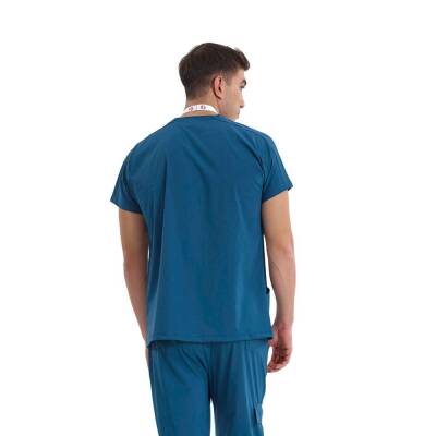 BRL BAGEL | TEK ÜST Bisiklet Yaka Likralı Doktor Ve Hemşire Forması Unisex Cerrahi Forma Petrol Yeşili - 3