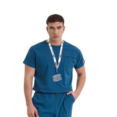 BRL BAGEL | TEK ÜST Bisiklet Yaka Likralı Doktor Ve Hemşire Forması Unisex Cerrahi Forma Petrol Yeşili - 4