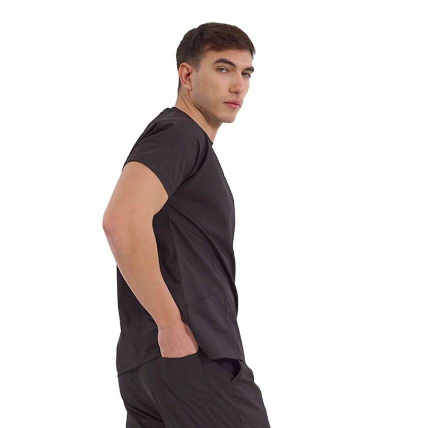 BRL BAGEL | TEK ÜST Bisiklet Yaka Likralı Doktor Ve Hemşire Forması Unisex Cerrahi Forma Siyah - 2