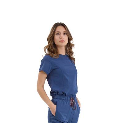 BRL MEDİKAGO | TEK ÜST Özel Yaka Gizli Fermuarlı Doktor ve Hemşire Cerrahi Forması Açık Lacivert 
