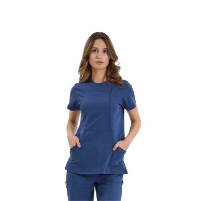 BRL MEDİKAGO | TEK ÜST Özel Yaka Gizli Fermuarlı Doktor ve Hemşire Cerrahi Forması Açık Lacivert - 2