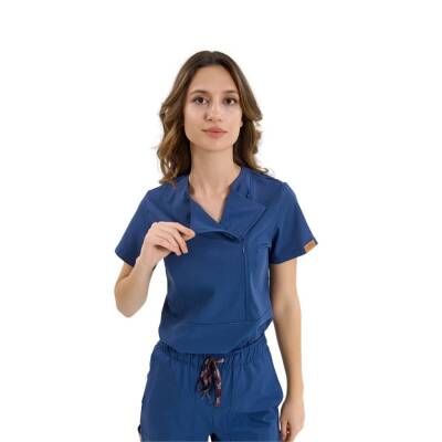 BRL MEDİKAGO | TEK ÜST Özel Yaka Gizli Fermuarlı Doktor ve Hemşire Cerrahi Forması Açık Lacivert - 3