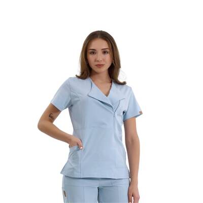 BRL MEDİKAGO | TEK ÜST Özel Yaka Gizli Fermuarlı Doktor ve Hemşire Cerrahi Forması Bebe Mavi 