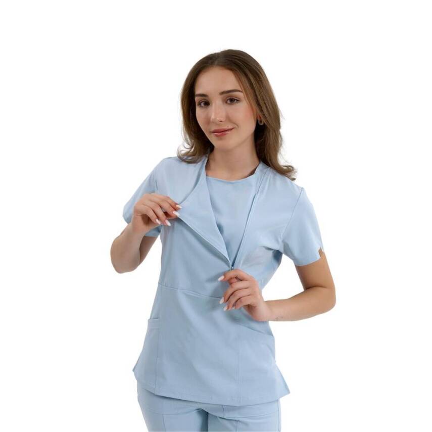 BRL MEDİKAGO | TEK ÜST Özel Yaka Gizli Fermuarlı Doktor ve Hemşire Cerrahi Forması Bebe Mavi - 2