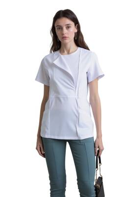 BRL MEDİKAGO | TEK ÜST Özel Yaka Gizli Fermuarlı Doktor ve Hemşire Cerrahi Forması Beyaz - Brl Üniforma