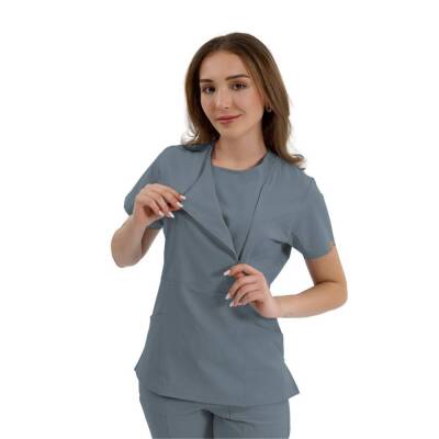 BRL MEDİKAGO | TEK ÜST Özel Yaka Gizli Fermuarlı Doktor ve Hemşire Cerrahi Forması Goblin Mavi 