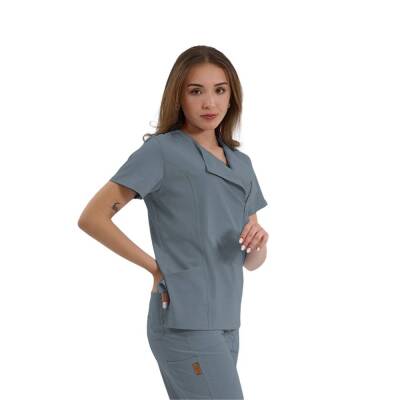 BRL MEDİKAGO | TEK ÜST Özel Yaka Gizli Fermuarlı Doktor ve Hemşire Cerrahi Forması Goblin Mavi - 2