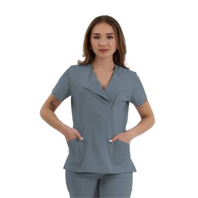 BRL MEDİKAGO | TEK ÜST Özel Yaka Gizli Fermuarlı Doktor ve Hemşire Cerrahi Forması Goblin Mavi - 3