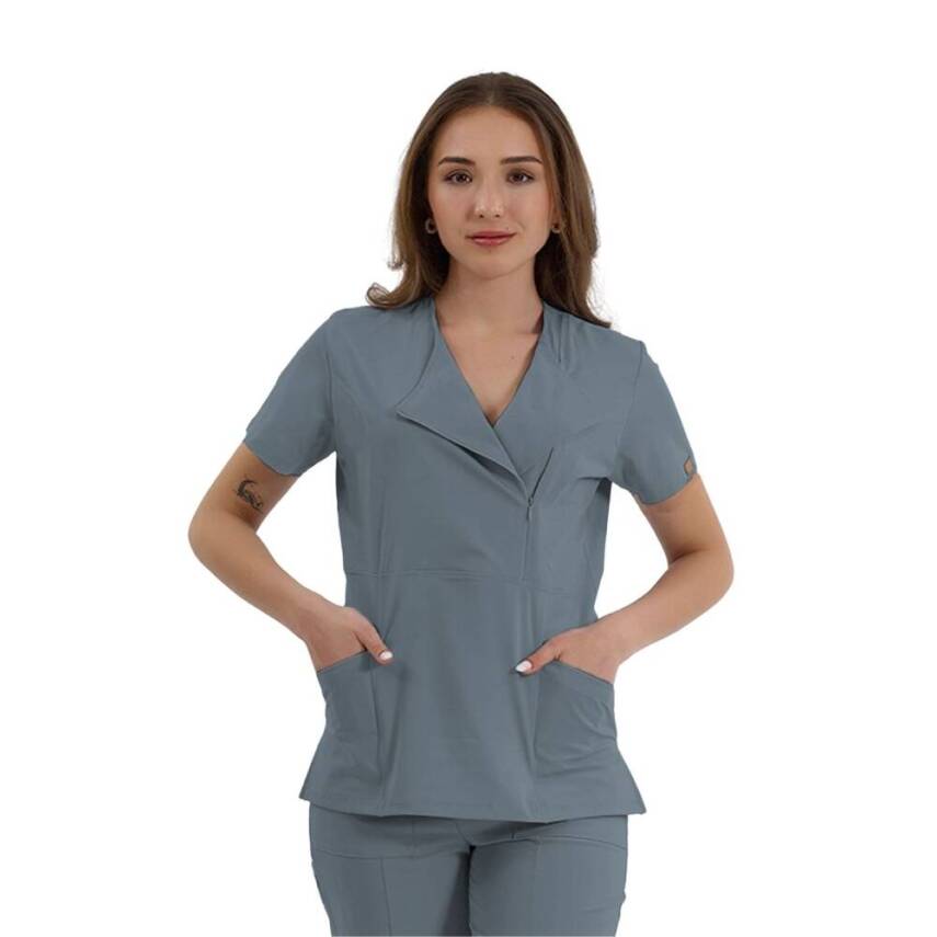 BRL MEDİKAGO | TEK ÜST Özel Yaka Gizli Fermuarlı Doktor ve Hemşire Cerrahi Forması Goblin Mavi - 3
