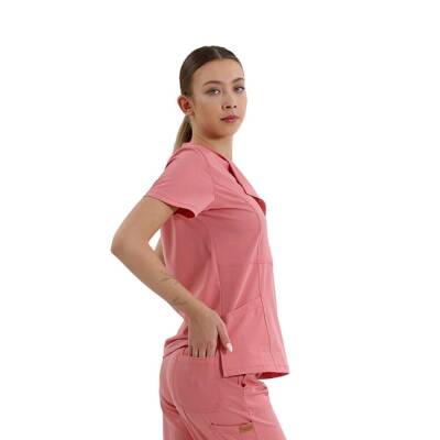 BRL MEDİKAGO | TEK ÜST Özel Yaka Gizli Fermuarlı Doktor ve Hemşire Cerrahi Forması Leylak - 3