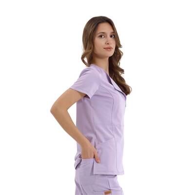 BRL MEDİKAGO | TEK ÜST Özel Yaka Gizli Fermuarlı Doktor ve Hemşire Cerrahi Forması Lila 