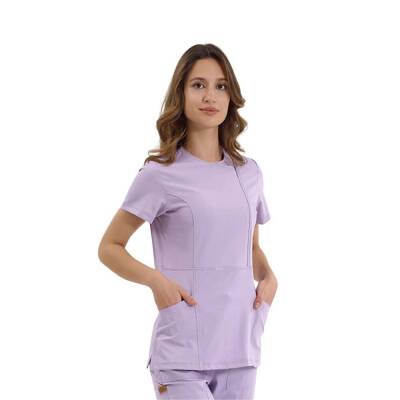 BRL MEDİKAGO | TEK ÜST Özel Yaka Gizli Fermuarlı Doktor ve Hemşire Cerrahi Forması Lila - 3