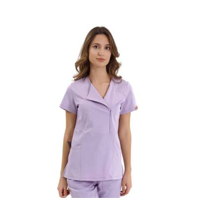 BRL MEDİKAGO | TEK ÜST Özel Yaka Gizli Fermuarlı Doktor ve Hemşire Cerrahi Forması Lila - 4