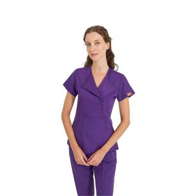 BRL MEDİKAGO | TEK ÜST Özel Yaka Gizli Fermuarlı Doktor ve Hemşire Cerrahi Forması Mor - 5