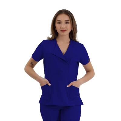 BRL MEDİKAGO | TEK ÜST Özel Yaka Gizli Fermuarlı Doktor ve Hemşire Cerrahi Forması Parlement Mavi 