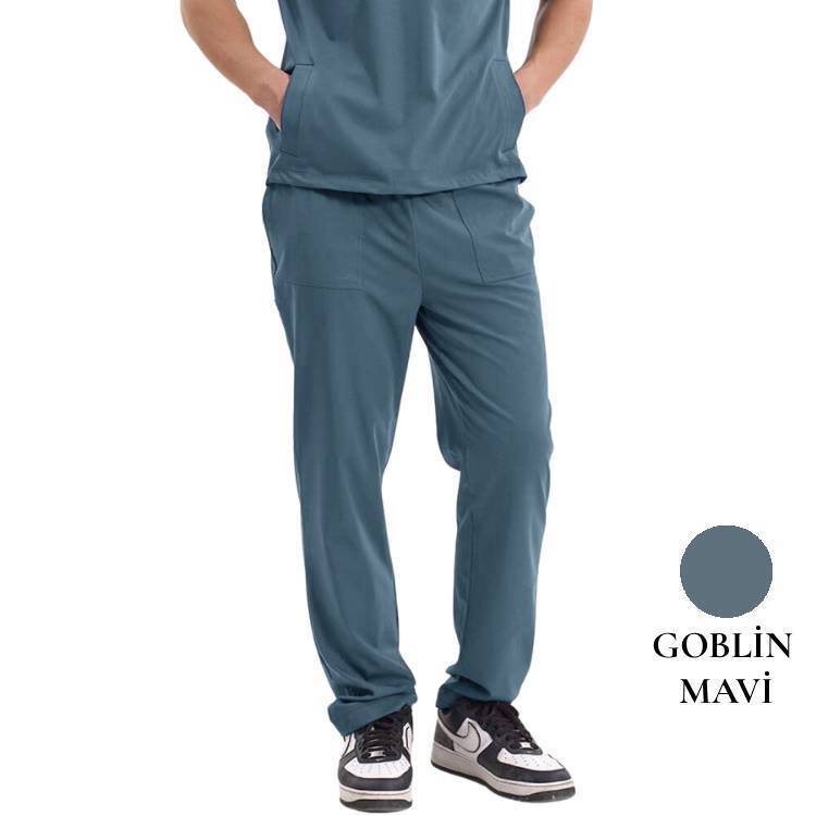 BRL MEDİMEN | TEK ALT Özel Cep Ve Dikişli Likralı Erkek Cerrahi Pantolon Goblin Mavi - 1