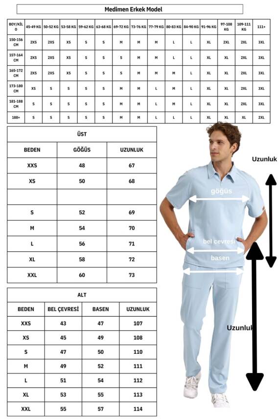 BRL MEDİMEN | TEK ÜST Reglan Kol Gizli Fermuarlı Gömlek Yaka Doktor ve Hemşire Cerrahi Forması Goblin Mavi - 2