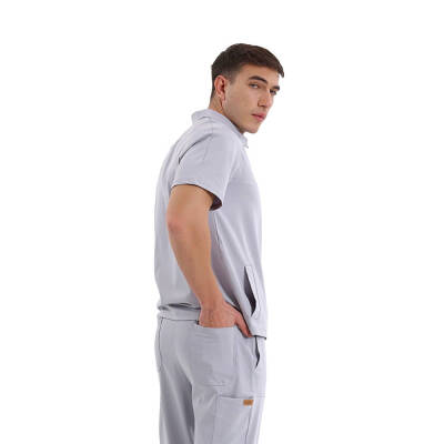 BRL MEDİMEN | TEK ÜST Reglan Kol Gizli Fermuarlı Gömlek Yaka Doktor ve Hemşire Cerrahi Forması Gri - 4