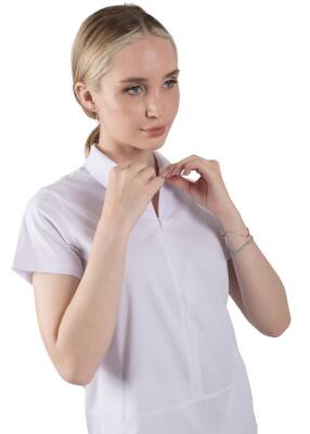 BRL MEDİNİLLA | Tek Üst Yandan Cepli Gizli Fermuar Polo Yaka Doktor Hemşire Cerrahi Forma Beyaz - Brl Üniforma