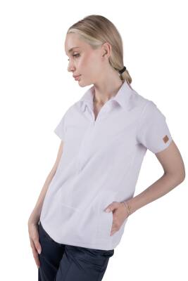 BRL MEDİNİLLA | Tek Üst Yandan Cepli Gizli Fermuar Polo Yaka Doktor Hemşire Cerrahi Forma Beyaz - 2