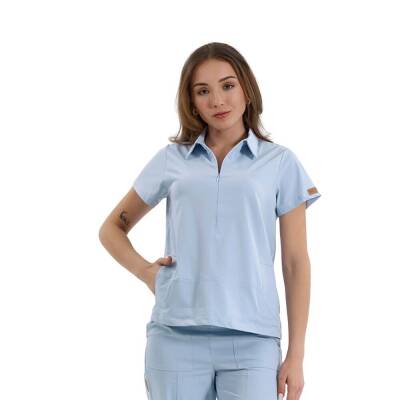 BRL MEDİNİLLA | Tek Üst Yandan Cepli Gizli Fermuar Polo Yaka DoktorHemşire Cerrahi Forma Bebe Mavi - 3