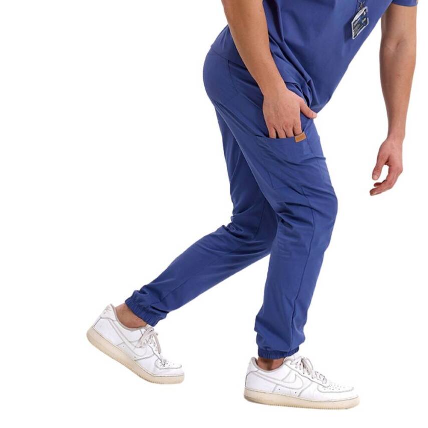 BRL MEDİZİP | TEK ALT Jogger Likralı Unisex Cerrahi Pantolon Fırtına Mavi - 4